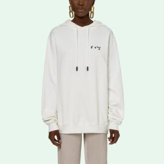 Sudadera con capucha Off-White SS21 con logotipo bordado y flecha, corte holgado, blanca