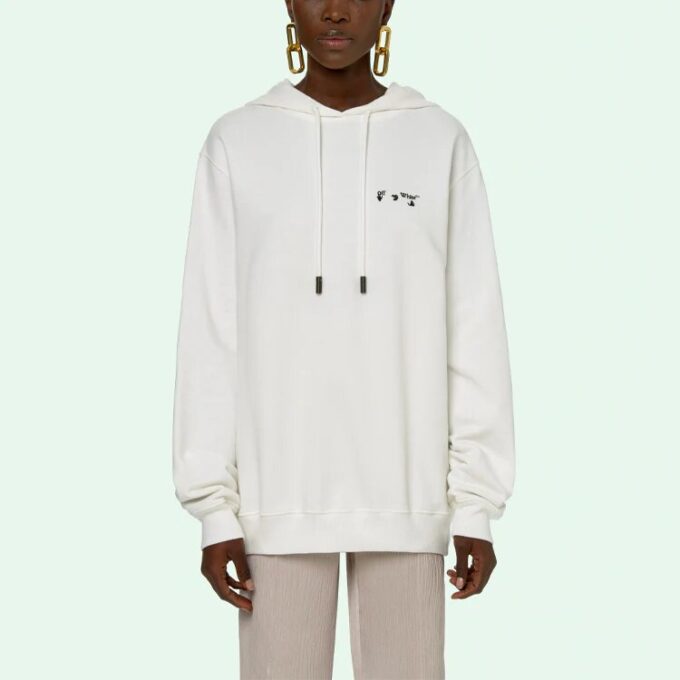 Sudadera con capucha Off-White SS21 con logotipo bordado y flecha, corte holgado, blanca