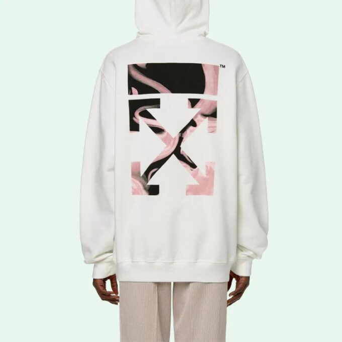 Sudadera con capucha Off-White SS21 con logotipo bordado y flecha, corte holgado, blanca