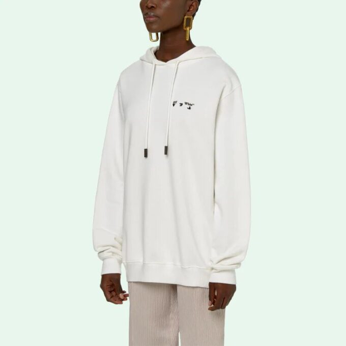 Sudadera con capucha Off-White SS21 con logotipo bordado y flecha, corte holgado, blanca