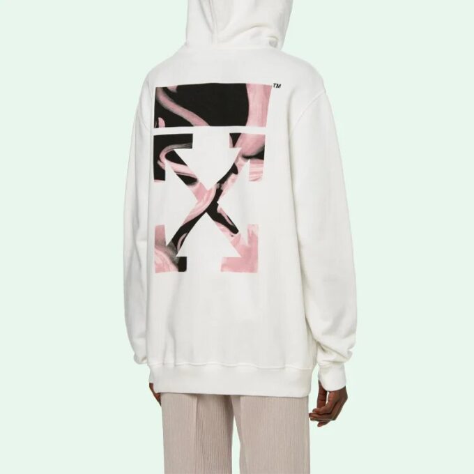 Sudadera con capucha Off-White SS21 con logotipo bordado y flecha, corte holgado, blanca
