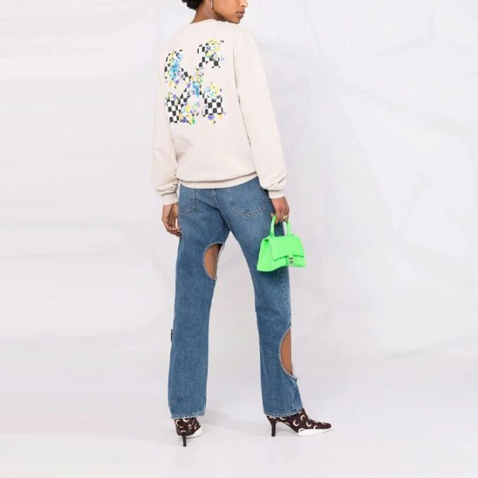 Sudadera con capucha Off-White SS21 de corte holgado, estampado de flores y cuadros con Arrows, color blanco cremoso