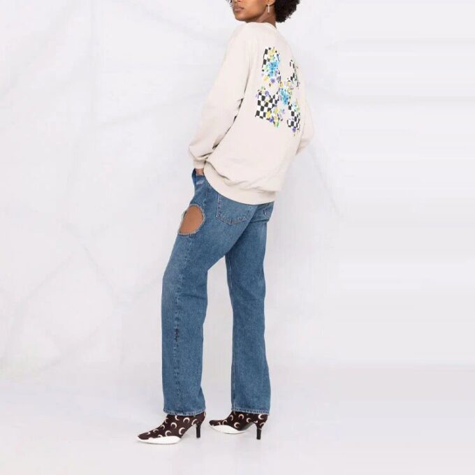 Sudadera con capucha Off-White SS21 de corte holgado, estampado de flores y cuadros con Arrows, color blanco cremoso