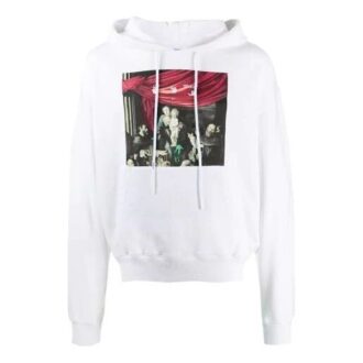 Sudadera con capucha para hombre Caravaggio Painting Over, blanca y negra, FW20, con logotipo