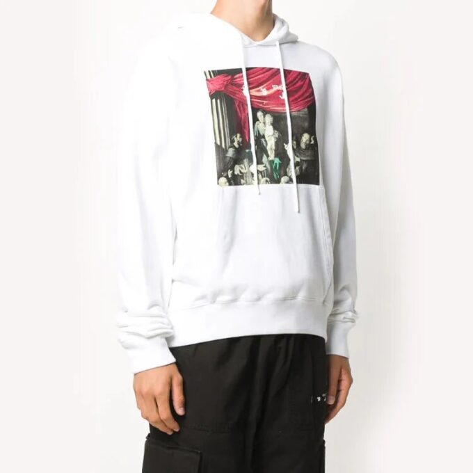 Sudadera con capucha para hombre Caravaggio Painting Over, blanca y negra, FW20, con logotipo