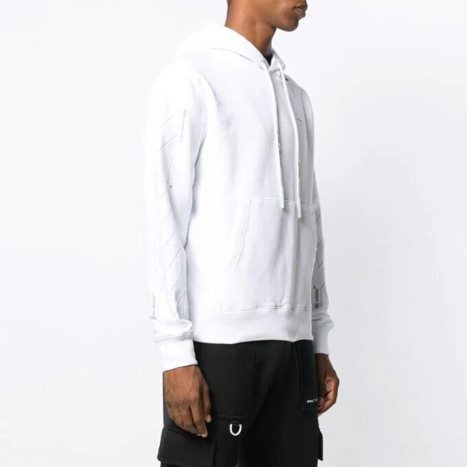 Sudadera con capucha sin rematar y mangas diagonales, color blanco