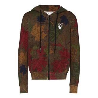 Sudadera con capucha y apliques de camuflaje de hojas FW20 para hombre, color caqui/verde