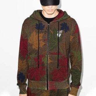 Sudadera con capucha y apliques de camuflaje de hojas FW20 para hombre, color caqui/verde