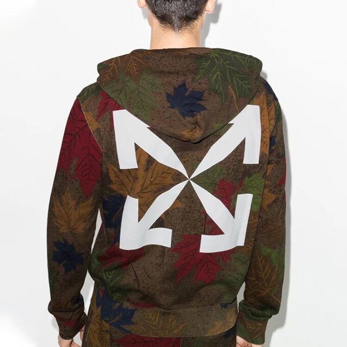 Sudadera con capucha y apliques de camuflaje de hojas FW20 para hombre, color caqui/verde