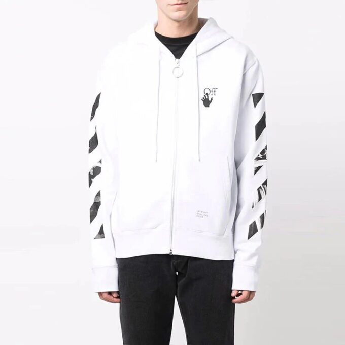 Sudadera con capucha y cremallera Carav Arrow Slim «Blanco/Negro»