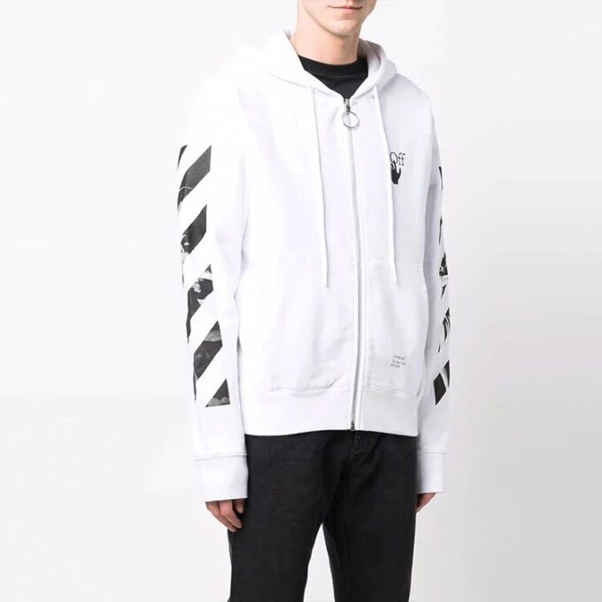 Sudadera con capucha y cremallera Carav Arrow Slim «Blanco/Negro»