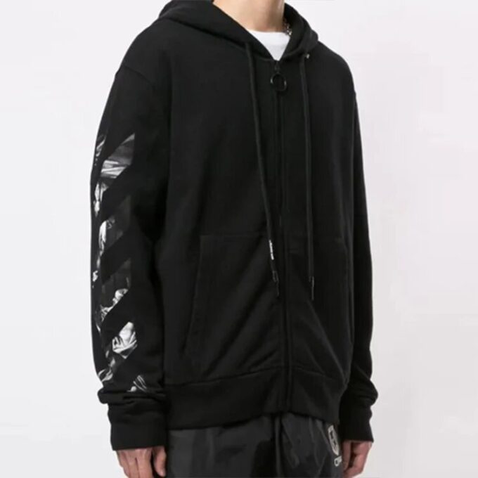 Sudadera con capucha y cremallera Caravaggio Square Slim «Negro/Multicolor»