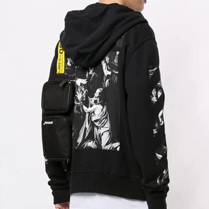 Sudadera con capucha y cremallera Caravaggio Square Slim «Negro/Multicolor»