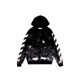 Sudadera con capucha y cremallera de felpa con estampado de grafitis Galaxy Brush para hombre, color negro