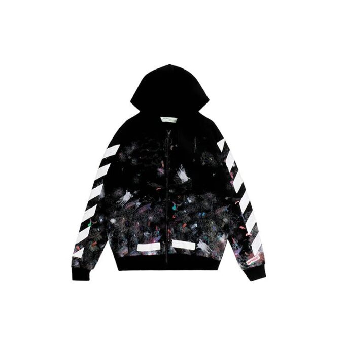 Sudadera con capucha y cremallera de felpa con estampado de grafitis Galaxy Brush para hombre, color negro