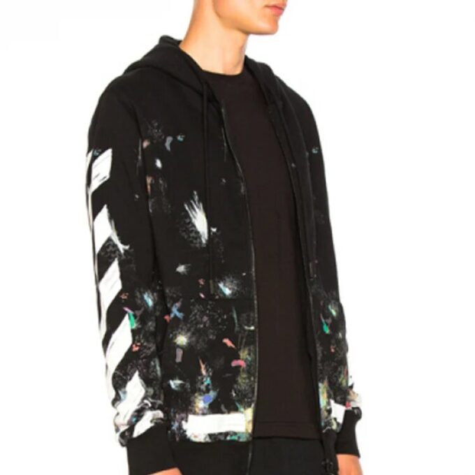 Sudadera con capucha y cremallera de felpa con estampado de grafitis Galaxy Brush para hombre, color negro