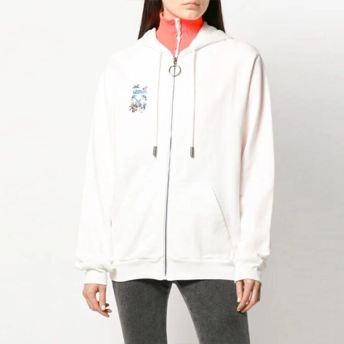 Sudadera con capucha y cremallera Off-White, manga larga, versión Ordinary, blanco cremoso