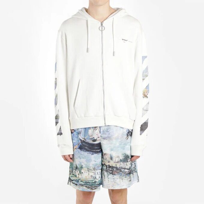 Sudadera con capucha y cremallera Printing Arrow para hombre, color blanco