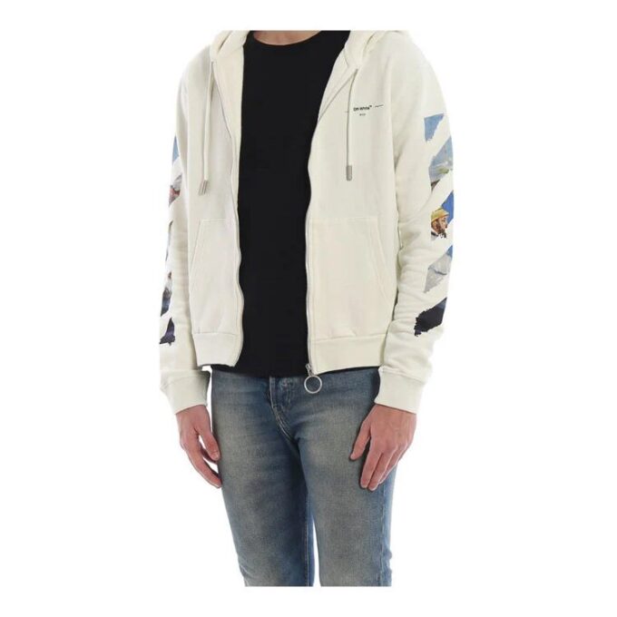 Sudadera con capucha y cremallera Printing Arrow para hombre, color blanco