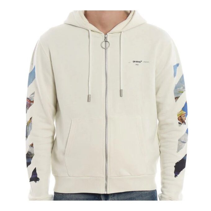 Sudadera con capucha y cremallera Printing Arrow para hombre, color blanco
