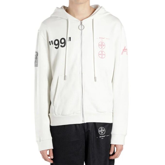 Sudadera con capucha y cremallera Virgil Abloh para hombre, color blanco