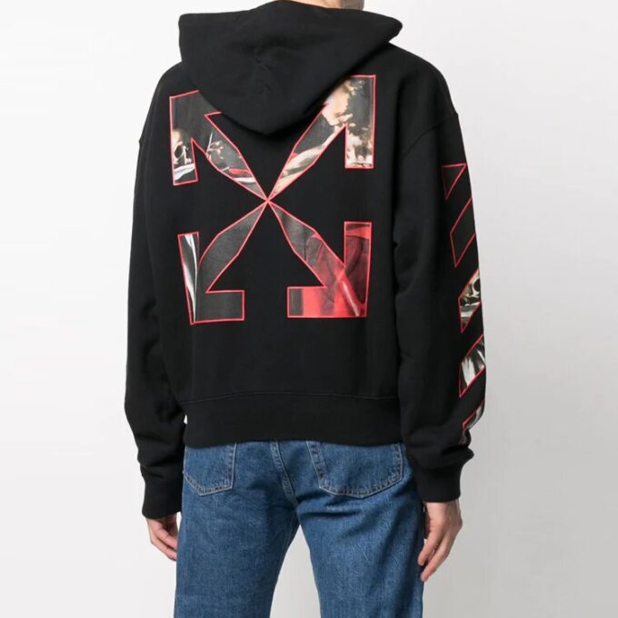 Sudadera con capucha y estampado Caravaggio SS21 «Negro Rojo»