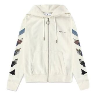 Sudadera con capucha y estampado, con cremallera, para hombre, blanca