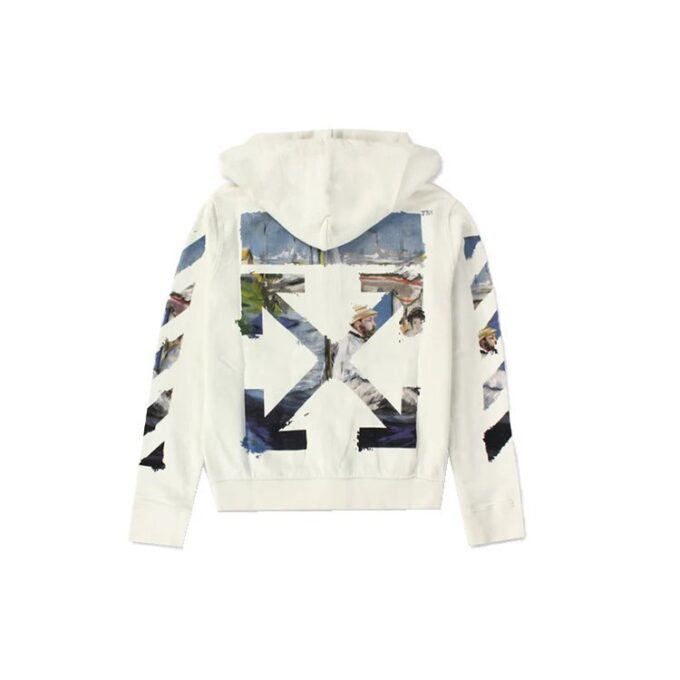 Sudadera con capucha y estampado, con cremallera, para hombre, blanca