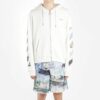 Sudadera con capucha y estampado, con cremallera, para hombre, blanca