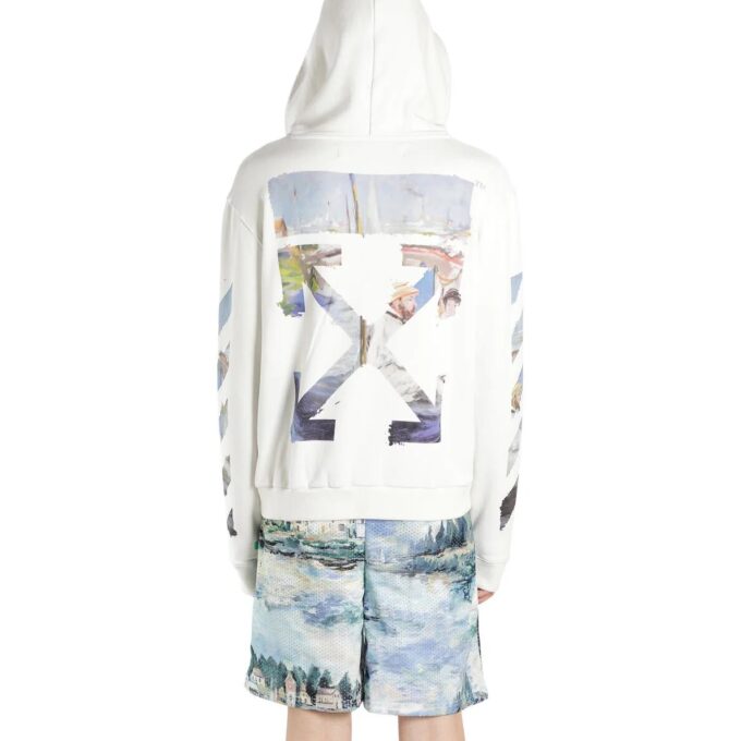 Sudadera con capucha y estampado, con cremallera, para hombre, blanca