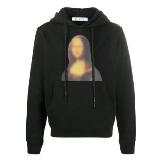 Sudadera con capucha y estampado de la Mona Lisa para hombre, color negro