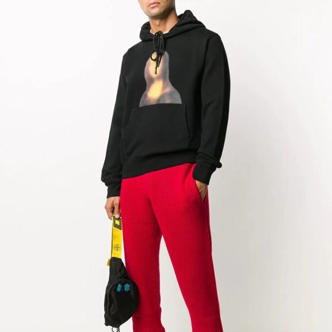 Sudadera con capucha y estampado de la Mona Lisa para hombre, color negro