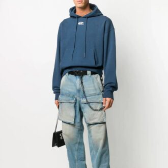 Sudadera con capucha y logotipo bordado para hombre, azul
