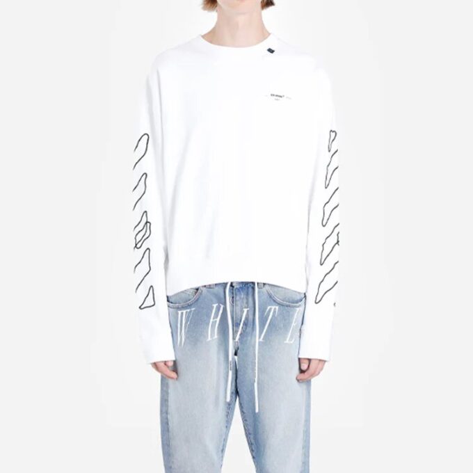 Sudadera con diseño abstracto de flechas, manga larga, color blanco