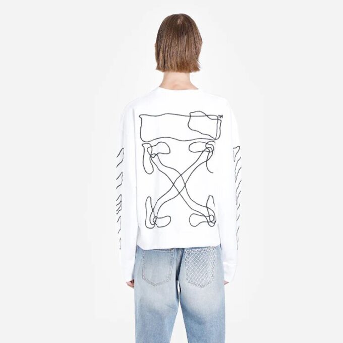 Sudadera con diseño abstracto de flechas, manga larga, color blanco