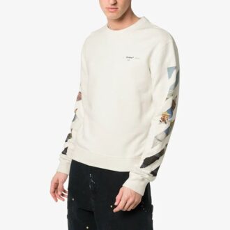 Sudadera de manga corta para hombre SS19 con logotipo trasero pintado en diagonal, color blanco