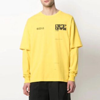 Versión de manga larga con estampado de letras casual, color amarillo