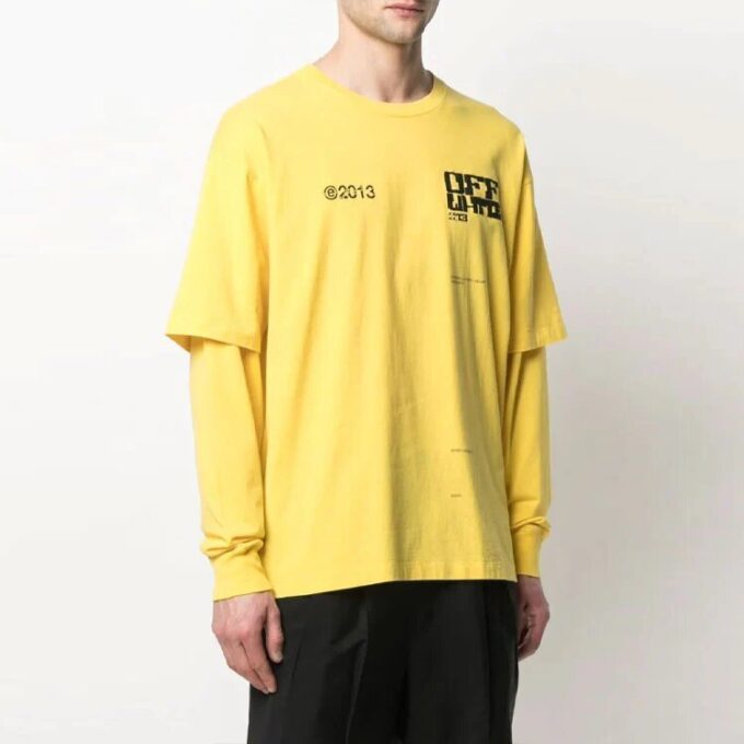 Versión de manga larga con estampado de letras casual, color amarillo