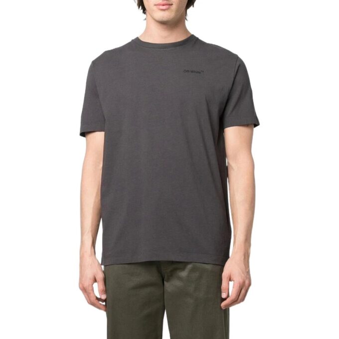 Versión de pantalones cortos con cuello redondo y estampado del logotipo en la espalda, gris