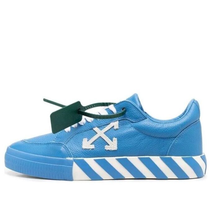 Vulcanized leather trainers with low shaft «Blue White Green»
