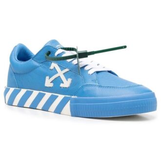 Vulcanized leather trainers with low shaft «Blue White Green»