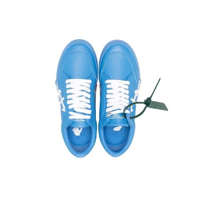 Vulcanized leather trainers with low shaft «Blue White Green»