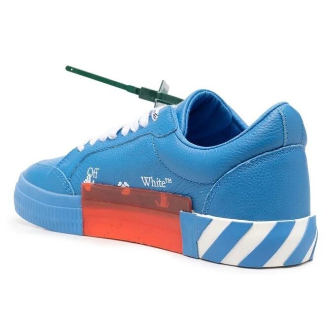 Vulcanized leather trainers with low shaft «Blue White Green»