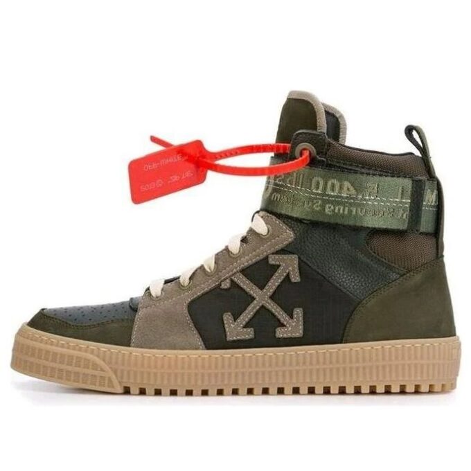 Zapatillas altas de piel y ante con paneles industriales Verde militar