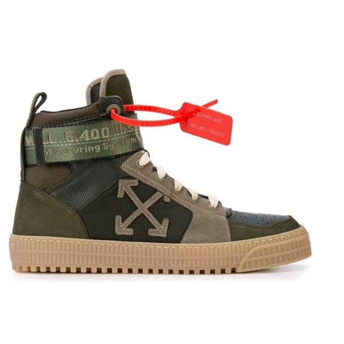 Zapatillas altas de piel y ante con paneles industriales Verde militar
