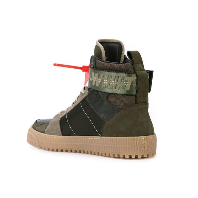 Zapatillas altas de piel y ante con paneles industriales Verde militar