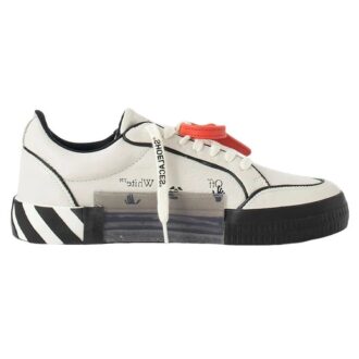 Zapatillas bajas de cuero Vulcanized con contorno «Blanco, negro y naranja»