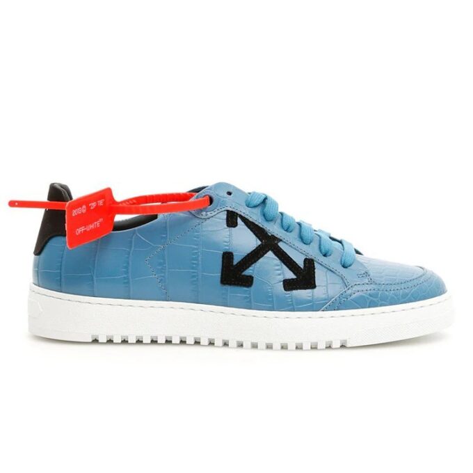 Zapatillas de cuero con estampado de cocodrilo de Off-White «Azul y blanco»
